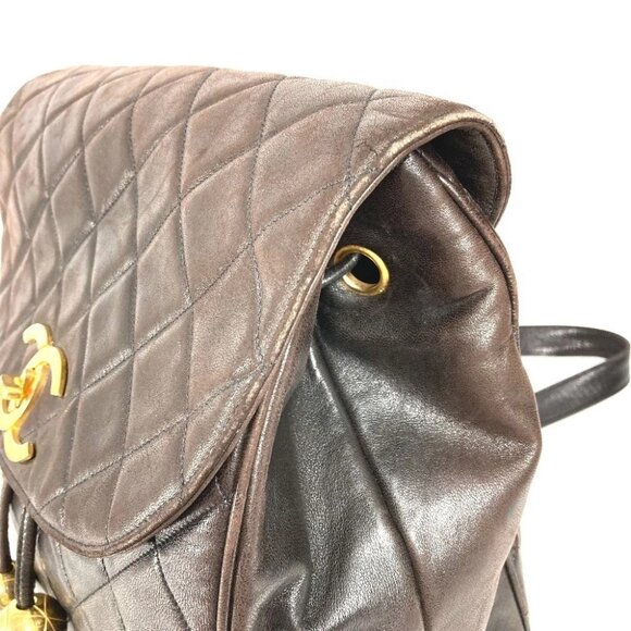 CHANEL Matelasse Quilted Vintage Drawstring Chain Backpack Lambskin Black - Picture 10 of 16